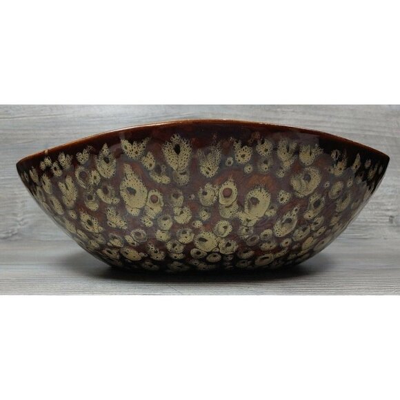 Glazed Ceramic Bowl Oval Swoop Shape Hand Painted Decorative Dish Raised Dots - Picture 6 of 12